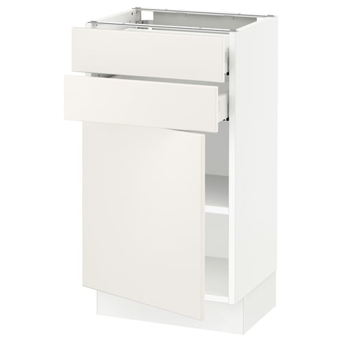SEKTION kitchen cabinet in white with two drawers and a shelf, sleek modern design.