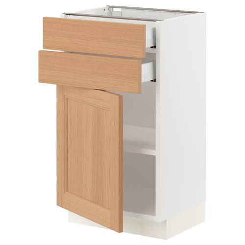 Ikea SEKTION white cabinet with oak drawer & door, three compartments.