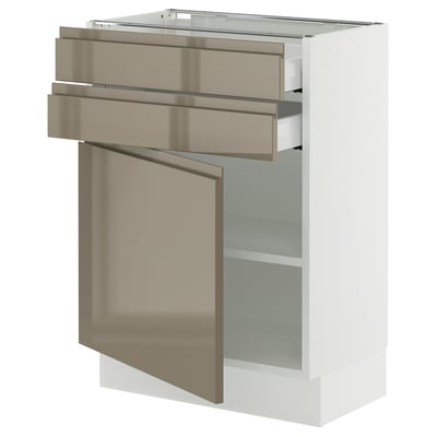 SEKTION / MAXIMERA Base cabinet w door/2 drawers, white/Voxtorp high-gloss dark grey-brown, 24x15x30 "