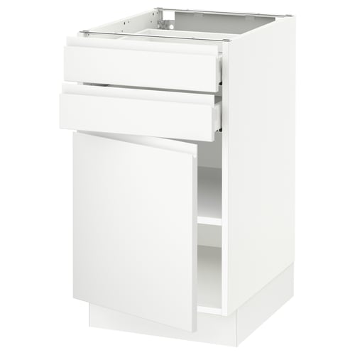 White ikea SEKTION kitchen cabinet with 2 drawers, 1 shelf, soft-close hinges.