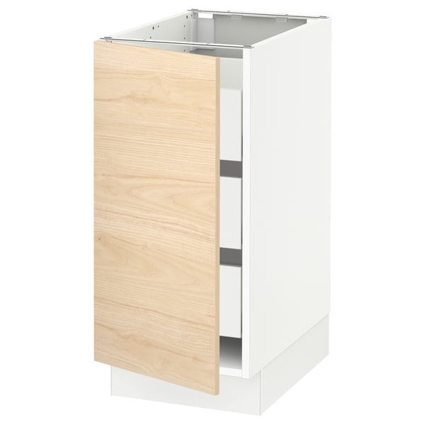 SEKTION / MAXIMERA Base cabinet with 1 door/3 drawers, white/Askersund light ash effect, 15x24x30 "