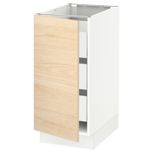 SEKTION kitchen cabinet, white with light wooden door, rectangular.