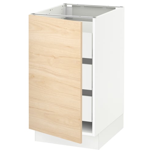 SEKTION kitchen cabinet in white with light ash wood door, featuring a sleek, modern design.