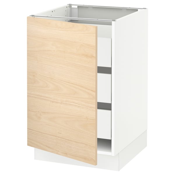 SEKTION / MAXIMERA Base cabinet with 1 door/3 drawers, white/Askersund light ash effect, 21x24x30 "