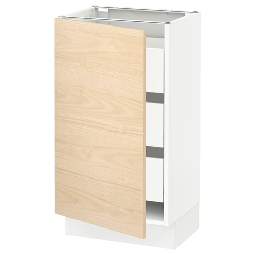 A white SEKTION kitchen cabinet with a light wood-grained door, no handles, and a modern design.