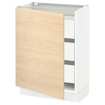 SEKTION / MAXIMERA Base cabinet with 1 door/3 drawers, white/Askersund light ash effect, 24x15x30 "