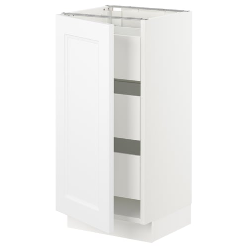 Ikea SEKTION white kitchen cabinet, modern design with glass shelves.