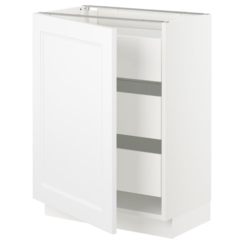 A white ikea SEKTION kitchen cabinet with three shelves. It has a modern, minimalist design with a single door.