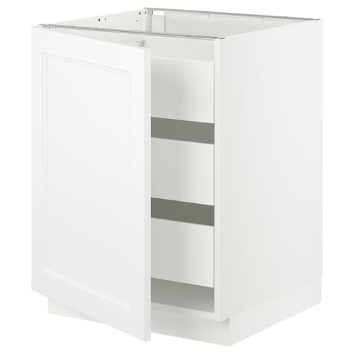 SEKTION white kitchen cabinet, square shape, modern design, with glass shelves.