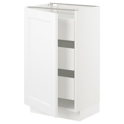 A white SEKTION kitchen cabinet with a single door and three shelves. The design is sleek and modern with a smooth finish.