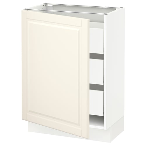 SEKTION kitchen cabinet in off-white with bevelled door, fully assembled with interior shelves.