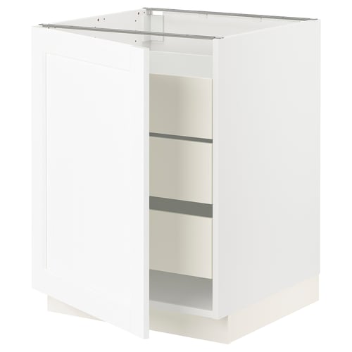 SEKTION white kitchen cabinet, square, wood texture, three shelves.