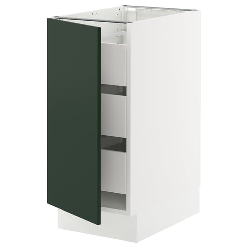 SEKTION kitchen cabinet with green door and white body.