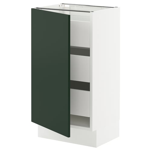 SEKTION kitchen cabinet, green. Square, white, green door, three shelves.