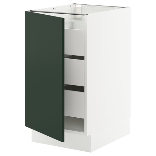 White SEKTION cabinet with green door & soft-close hinges