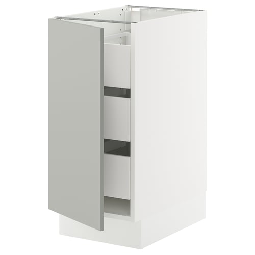 White SEKTION kitchen cabinet with light grey door, modern and clean design.