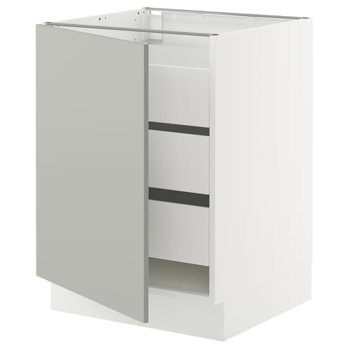 A white SEKTION kitchen cabinet with open shelves. Its modern, clean, and practical with sturdy construction.