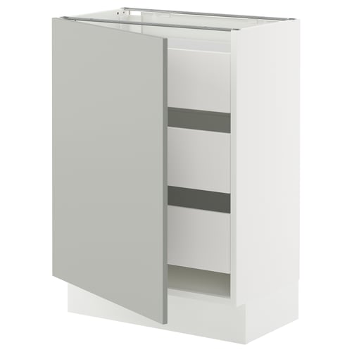 SEKTION kitchen cabinet, light grey, square, with open door.