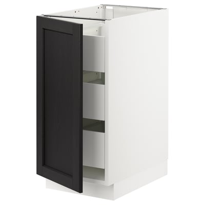 SEKTION / MAXIMERA Base cabinet with 1 door/3 drawers, white/Lerhyttan black stained, 15x24x30 "