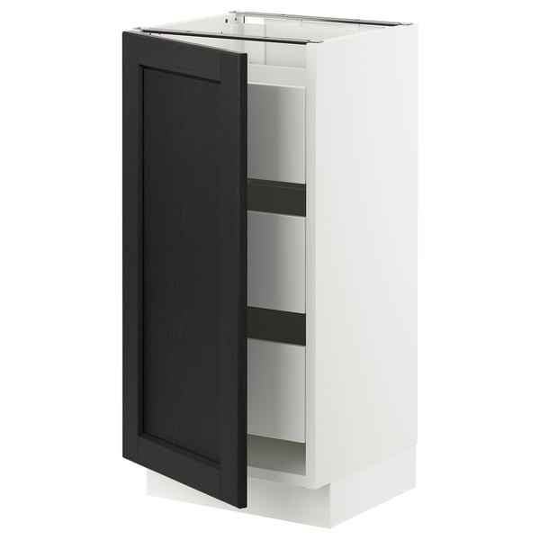 SEKTION / MAXIMERA Base cabinet with 1 door/3 drawers, white/Lerhyttan black stained, 15x15x30 "