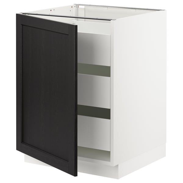 SEKTION / MAXIMERA Base cabinet with 1 door/3 drawers, white/Lerhyttan black stained, 24x24x30 "