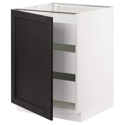 SEKTION kitchen cabinet, white/black, 3 shelves, reversible door, modern design.