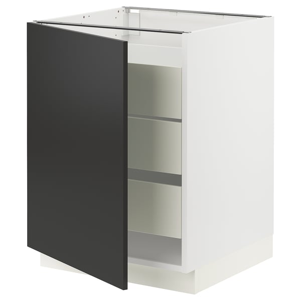 SEKTION / MAXIMERA Base cabinet with 1 door/3 drawers, white/Nickebo matt anthracite, 24x24x30 "