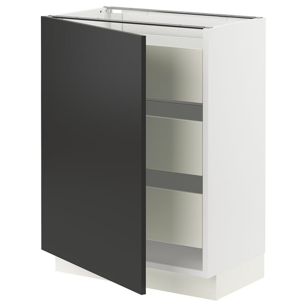 SEKTION / MAXIMERA Base cabinet with 1 door/3 drawers, white/Nickebo matt anthracite, 24x15x30 "