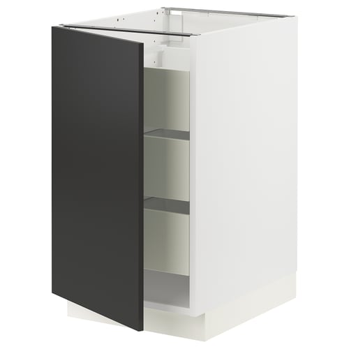 SEKTION cabinet in white with black matt door, rectangular, modern design, with shelves, side-mounted hinge.