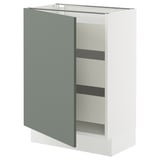 SEKTION / MAXIMERA Base cabinet with 1 door/3 drawers, white/Nickebo matt grey-green, 24x15x30 "