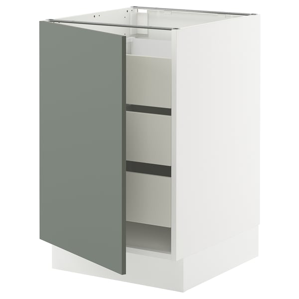 SEKTION / MAXIMERA Base cabinet with 1 door/3 drawers, white/Nickebo matt grey-green, 21x24x30 "