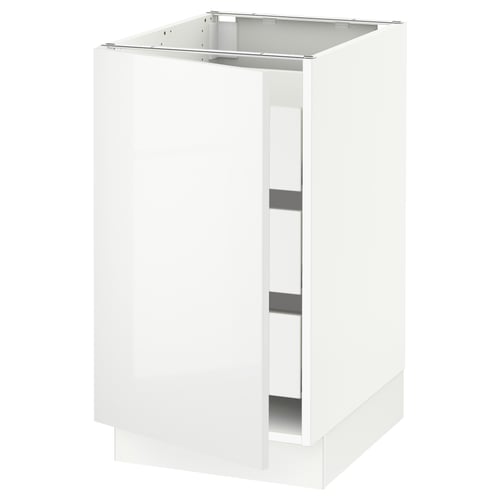 White SEKTION kitchen cabinet, glossy, rectangular, modern design with minimalist drawer and door.
