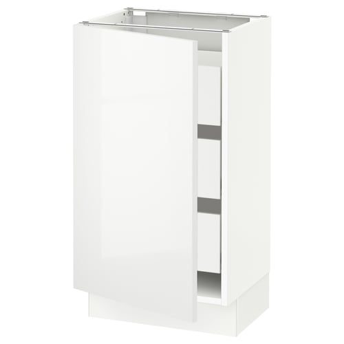 Ikea SEKTION white high-gloss kitchen cabinet with shelves.