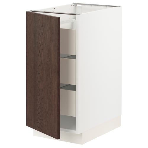 An ikea SEKTION cabinet with a white base and dark brown wood-grained door, featuring a simple and modern design.