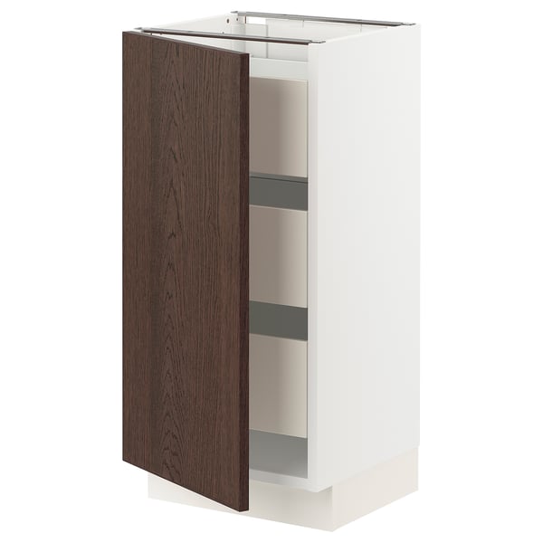 SEKTION / MAXIMERA Base cabinet with 1 door/3 drawers, white/Sinarp brown, 15x15x30 "