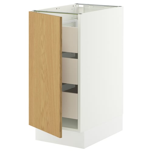 Ikea SEKTION white cabinet with light wood door.