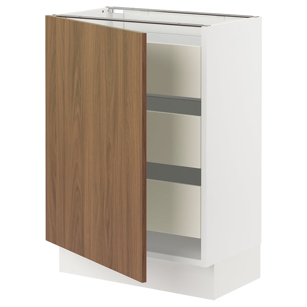 SEKTION / MAXIMERA Base cabinet with 1 door/3 drawers, white/Tistorp brown walnut effect, 24x15x30 "
