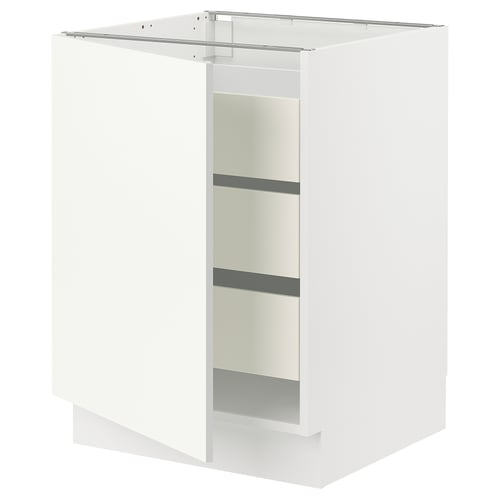 SEKTION white kitchen cabinet, modern design with grey shelf, durable material.