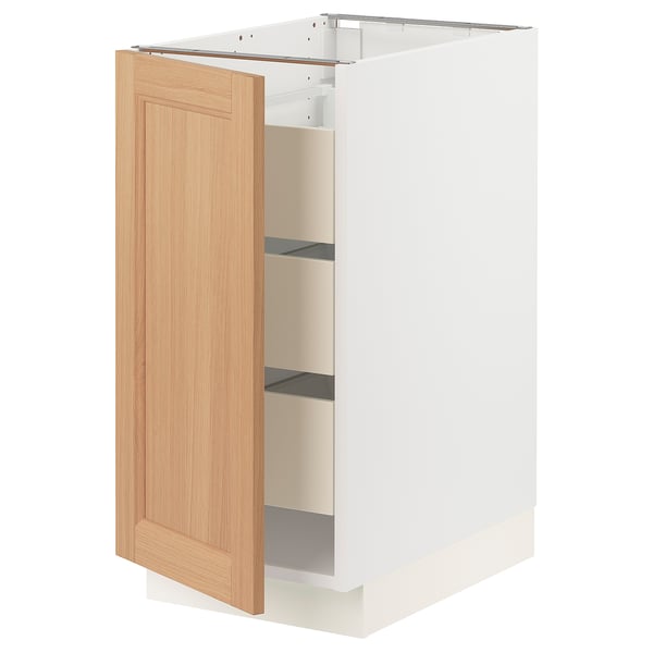 SEKTION / MAXIMERA Base cabinet with 1 door/3 drawers, white/Vedhamn oak, 15x24x30 "