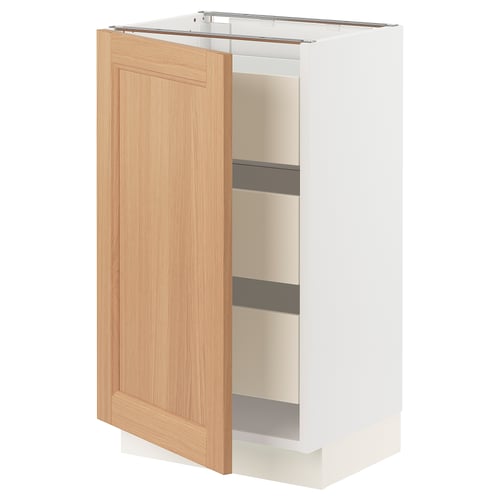 SEKTION kitchen cabinet in white with oak door, featuring soft-close hinges and medium drawers.