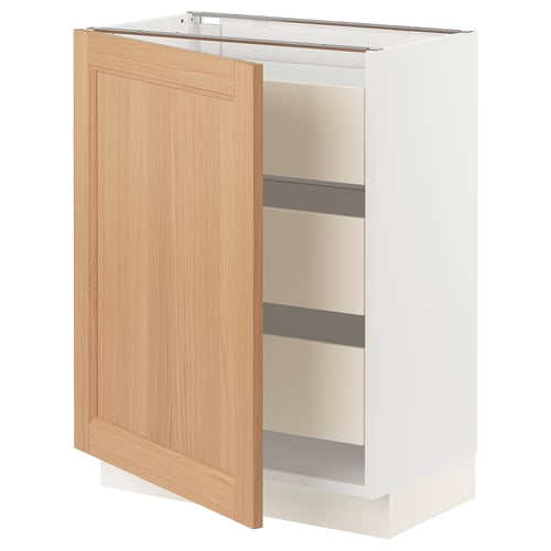 Ikea SEKTION cabinet, white with oak door, 3 shelves, one open.