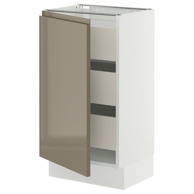 SEKTION / MAXIMERA Base cabinet with 1 door/3 drawers, white/Voxtorp high-gloss dark grey-brown, 18x15x30 "