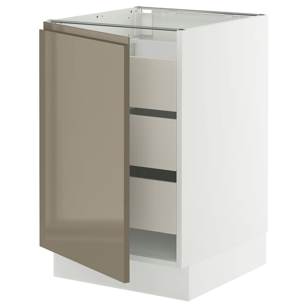 SEKTION / MAXIMERA Base cabinet with 1 door/3 drawers, white/Voxtorp high-gloss dark grey-brown, 21x24x30 "