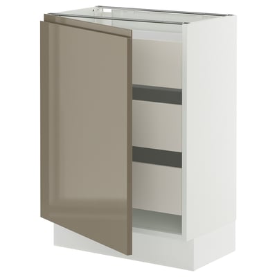 SEKTION / MAXIMERA Base cabinet with 1 door/3 drawers, white/Voxtorp high-gloss dark grey-brown, 24x15x30 "