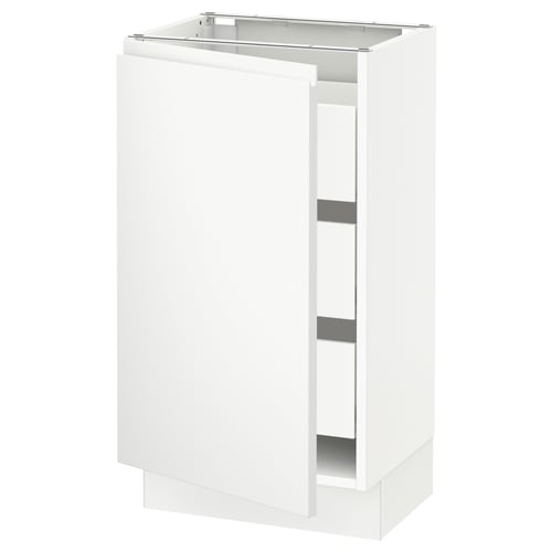 SEKTION white kitchen cabinet with integrated handles and smooth-hinge door.
