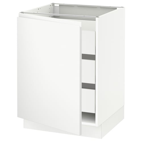 White SEKTION cabinet, modern minimalist design. Flat surface, open front, no handles.