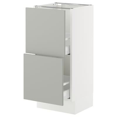 SEKTION / MAXIMERA Base cabinet with 2 drawers, white/Havstorp light gray, 15x15x30 "