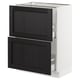 An ikea SEKTION kitchen cabinet in white with black stained wooden drawers and doors, featuring a sleek, modern design with beveled edges.