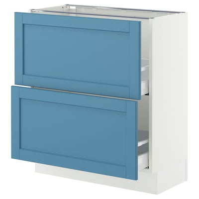 SEKTION / MAXIMERA Base cabinet with 2 drawers, white/Lerhyttan blue, 30x15x30 "