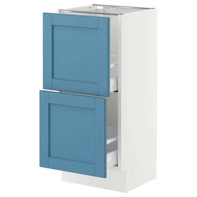 SEKTION / MAXIMERA Base cabinet with 2 drawers, white/Lerhyttan blue, 15x15x30 "